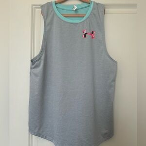 Under Armour Youth XL Gray Athletic Tank Teal Colorblock Pink Logo Graphic Back